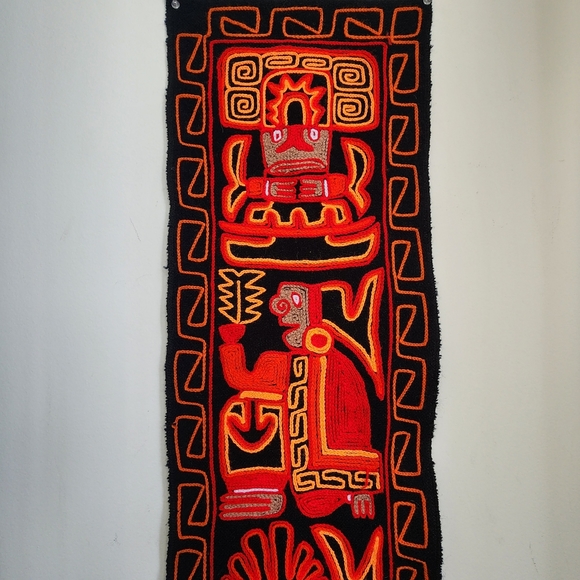Vintage Embroidered In Red Peruvian Inca Wall Hanging Tapestry Folk Art - Picture 4 of 8
